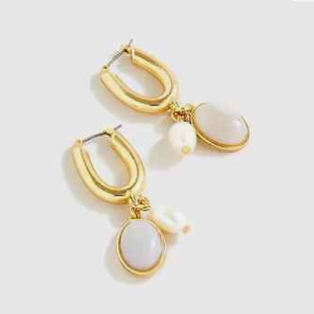 J.CREW Agate and freshwater pearl drop earrings new